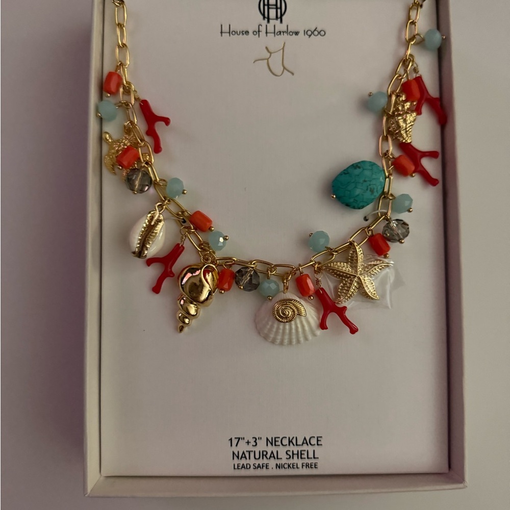 NIB-House of Harlow 1960-Gold Multicolor Charm Necklace